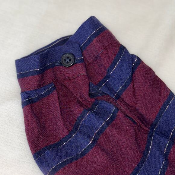 Rails Sloane Janeiro Stripe Button Down Tie Top Women’s Medium Burgundy Navy - Picture 6 of 14